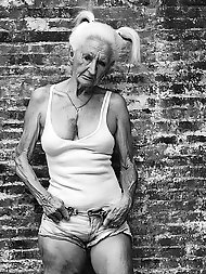 Free Granny Sex Pics: 80 Y.O. German Grandma in Shaved Pigtails and Short Shorts