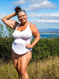Fuck Granny Pics: 60 Years Old BBW in Tank Top, British Grandmother Confused and in High Ponytail for Grandmother Sex Pics Image